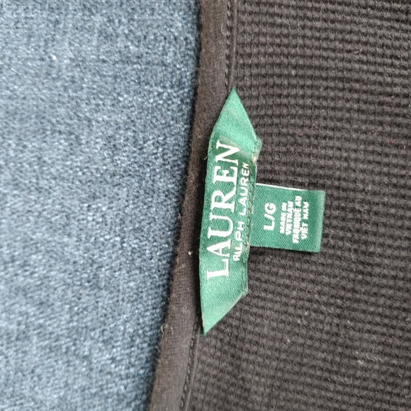 Lauren Ralph Lauren Black Fit & Flare Dress Camel Leather Shoulder Trim Large - Picture 7 of 10